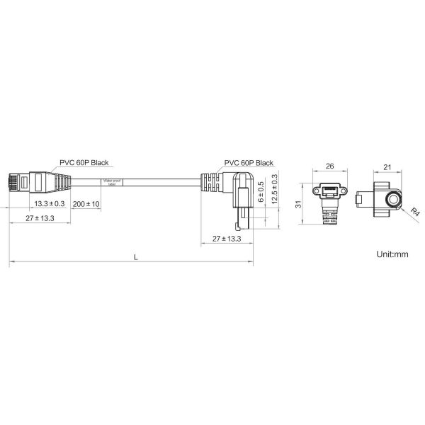 HIKROBOT Data Cable, GigE, CAT.5E, SFTP, 2 x RJ45, 15m, Black, Right Angle (Down), Flexible, static/moveable - Image 2