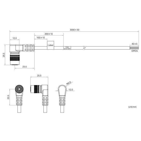 HIKROBOT Power/IO Cable, Hirose 6pin, Right Angle HR10A-7P-6S (left) to Open, 3m - Image 2