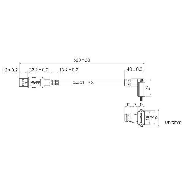 HIKROBOT Data Cable, Elbow USB3.0, Micro BM(down) to A male, 0.5m - Image 2