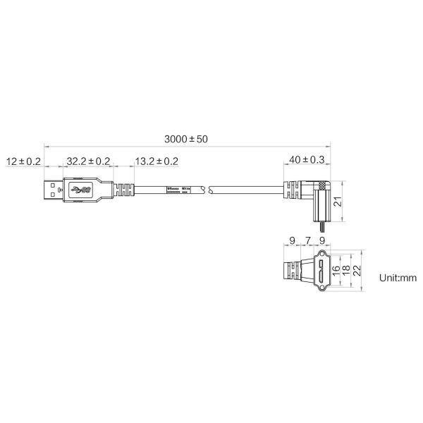HIKROBOT Data Cable, Elbow USB3.0, Micro BM(down) to A male, 3m - Image 2